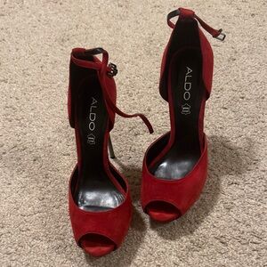 Aldo Bold Red Peep-Toe Heels